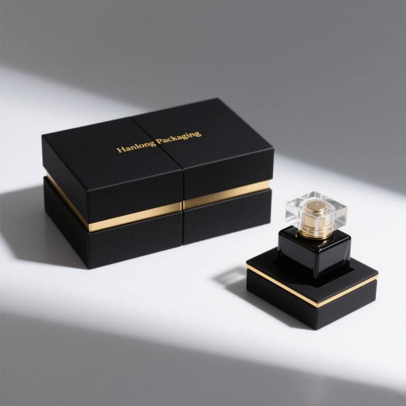 Luxury Black Hot Foil ODM Perfume Box Soy Ink Premium Cardboard Hard Magnetic Box for Gift - Image 5