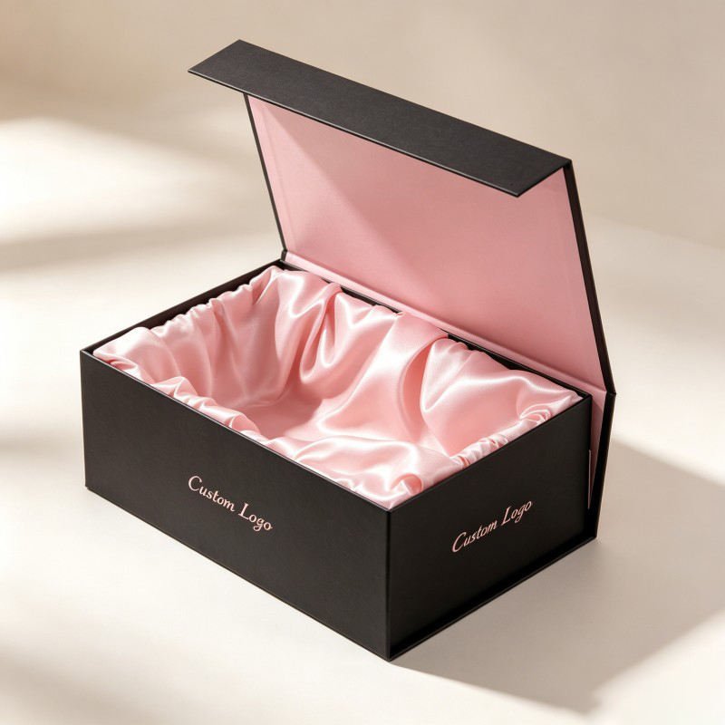 Luxury Magnetic Package with  Satin Lining Hair Extension Paper Box  Wigs Package  logo Stamping Cosmetic Products Package