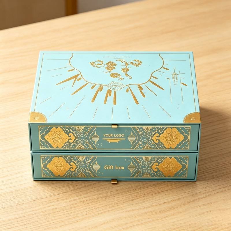 Custom Logopackaging Paper Box with Gold Stamping High Quality Drawer Cosmetic Box Perfume Skin Care Paper Box with Pull Handle