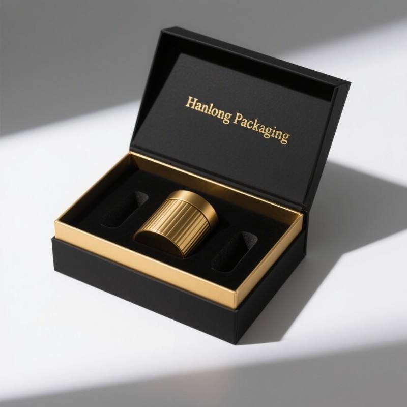 Luxury Black Hot Foil ODM Perfume Box Soy Ink Premium Cardboard Hard Magnetic Box for Gift - Image 4