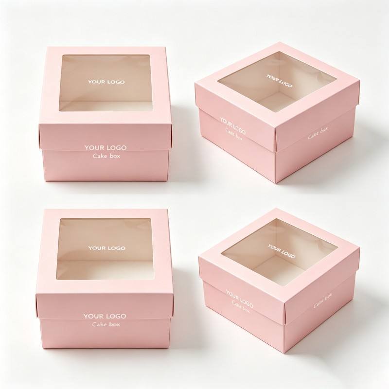 Cake Packaging Box Custom logo Cake Box With Transparent Window for Birthday Party Donut Mini Cake Pie Slice Dessert Treat Boxes