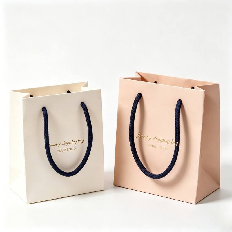 Luxury Jewelry Shopping Bag with Ribbon Customized Hot Stamping logo Kraft Paper Bag Eco Friendly High-end Jewelry Gift Bag - Image 3