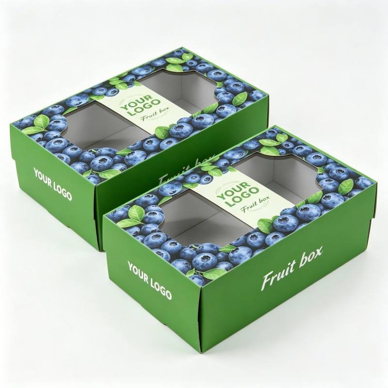 Custom Eco-friendly Blueberries Packaging Box Cardboard Box for Fruit with Window Foldable Stackable Box for Shipping Storage - Image 3