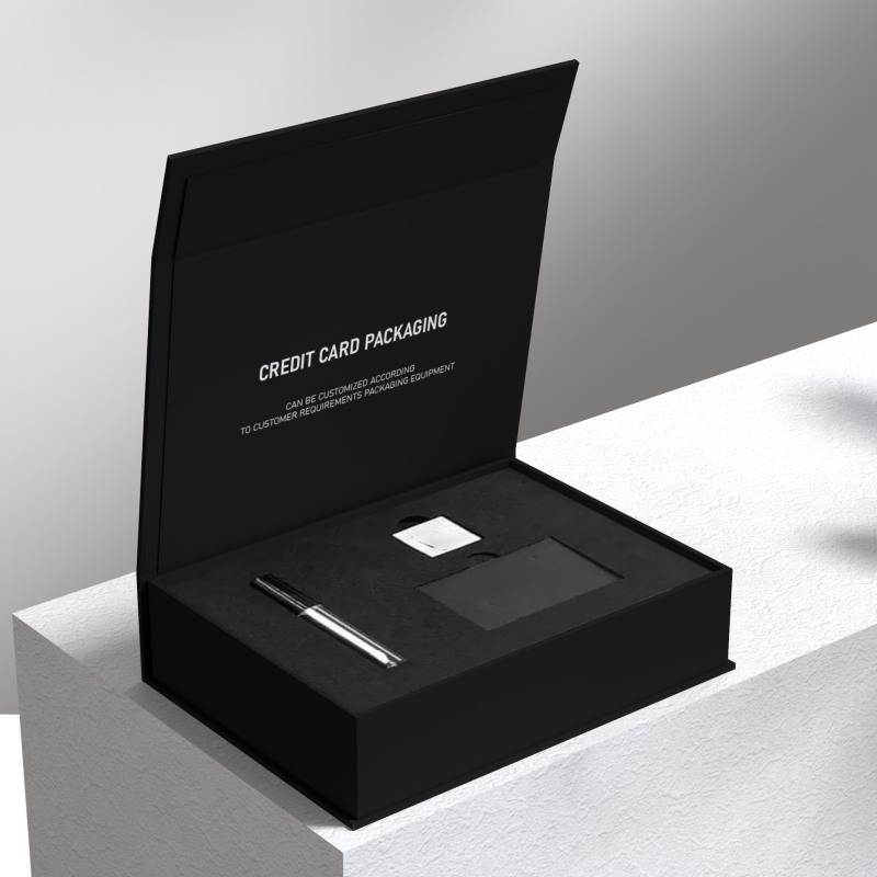 Luxury IS09001 Gift Black Bank Card Fold  Box Custom Printing Rigid Cardboard Box with Insert