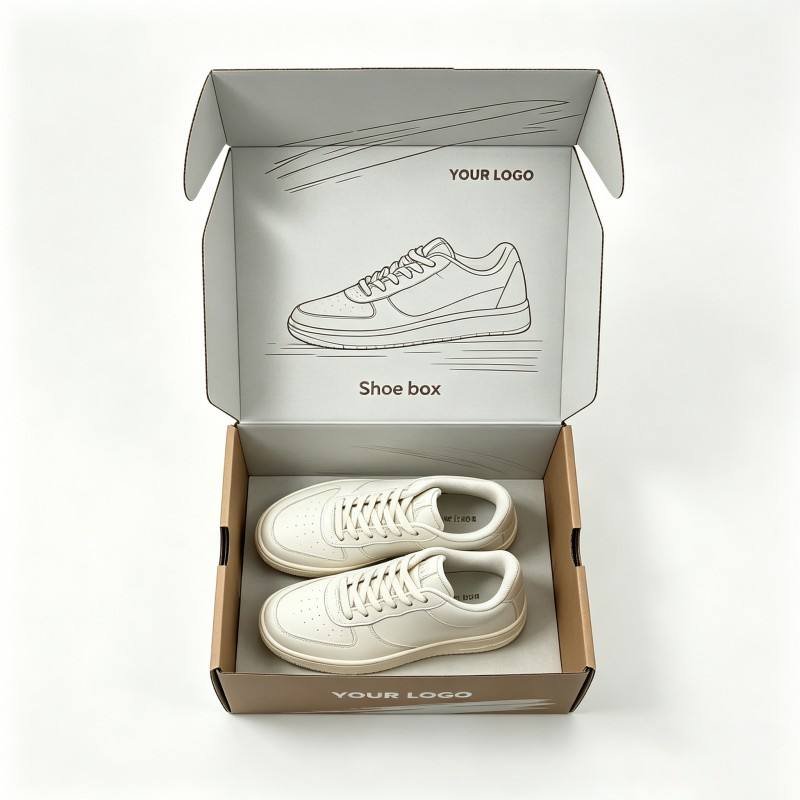 Customized Eco-Friendly Recyclable Kraft Paper Shoe Box for Shoe Packaging Durable Paper Boxes for Protecting Shoes Gold Foil