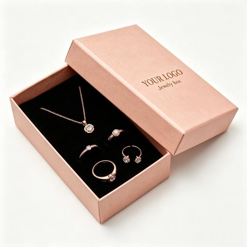 Lid and Base Jewelry Gift Box Packaging pink Matte Textured Paper Box with Gold Foil logo Jewelry Set Packaging Box with Insert