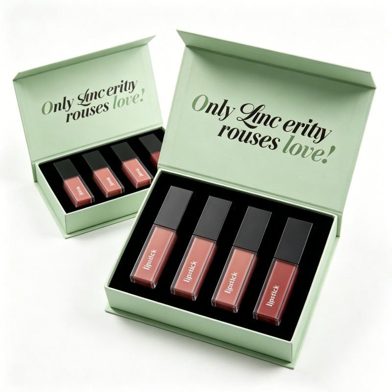 Wholesale Best-selling Lipsticks Set Paper Box Lip Liner Set Magnetic Box Makeup Set Packaging Box with Sponge