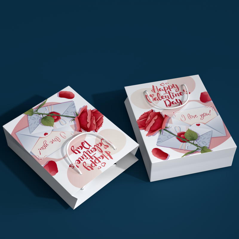 Hot Sale Valentine's Day Bouquet Packaging Digital Printing Gift Bag Red Glitter Heart Florist Square Valentine Flower Paper Bag - Image 6