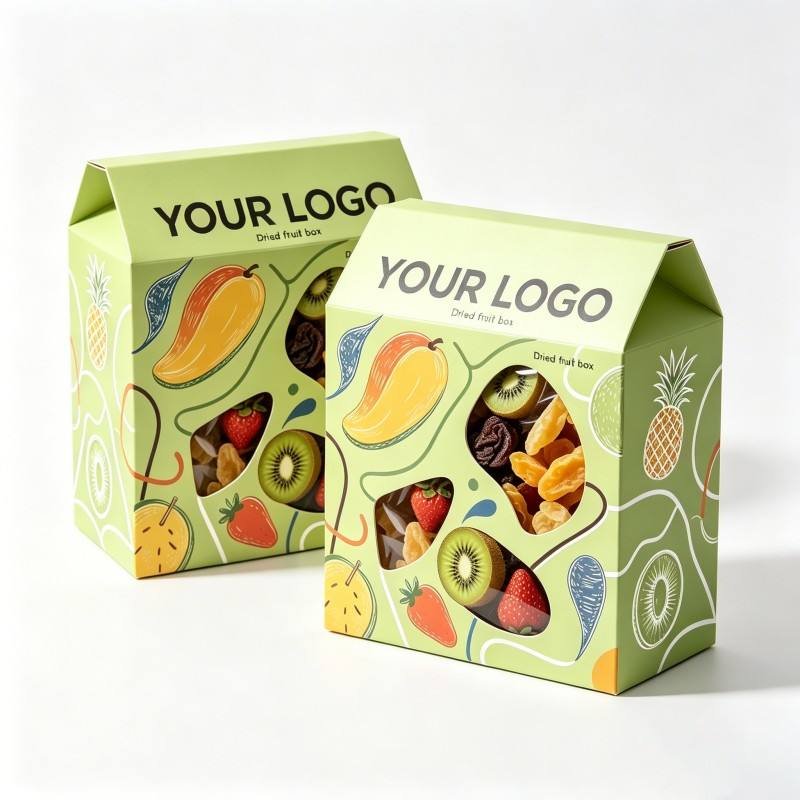 Roof- Top Foldable Dried Fruits Paper Boxes Custom logo Packaging Paper Box for Box with Window for Display Storage Dried Fruits