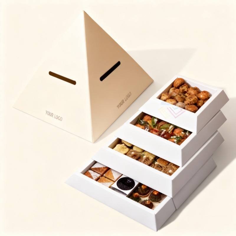 Wholesale Food Takeaway Kraft Cake Desserts Box Biodegradable Pyramid Box Packaging for Snacks Soy Ink Paper Pyramid Box