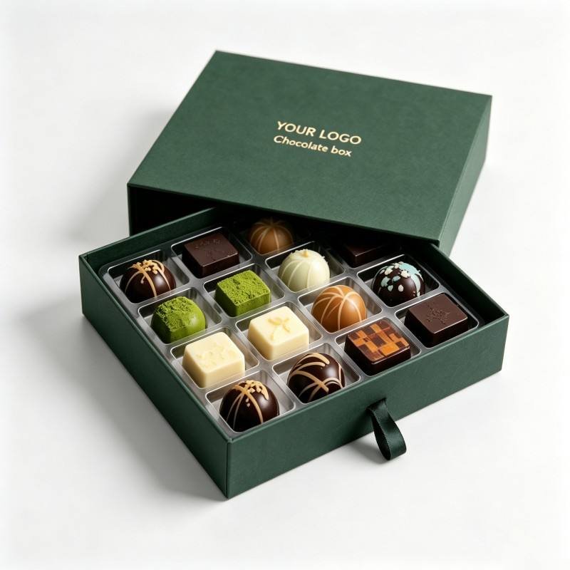 Wholesale New Custom Green Foil Paper Gift Box Chocolate Cookie Candy Rigid Paperboard Box with Gold Stamping