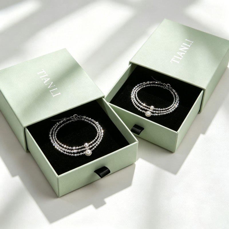 Wholesale Rigid Gift Earrings Box with Ribbon Recyclable Packaging Box for Jewelry Earrings Necklaces Paper Box - Image 3