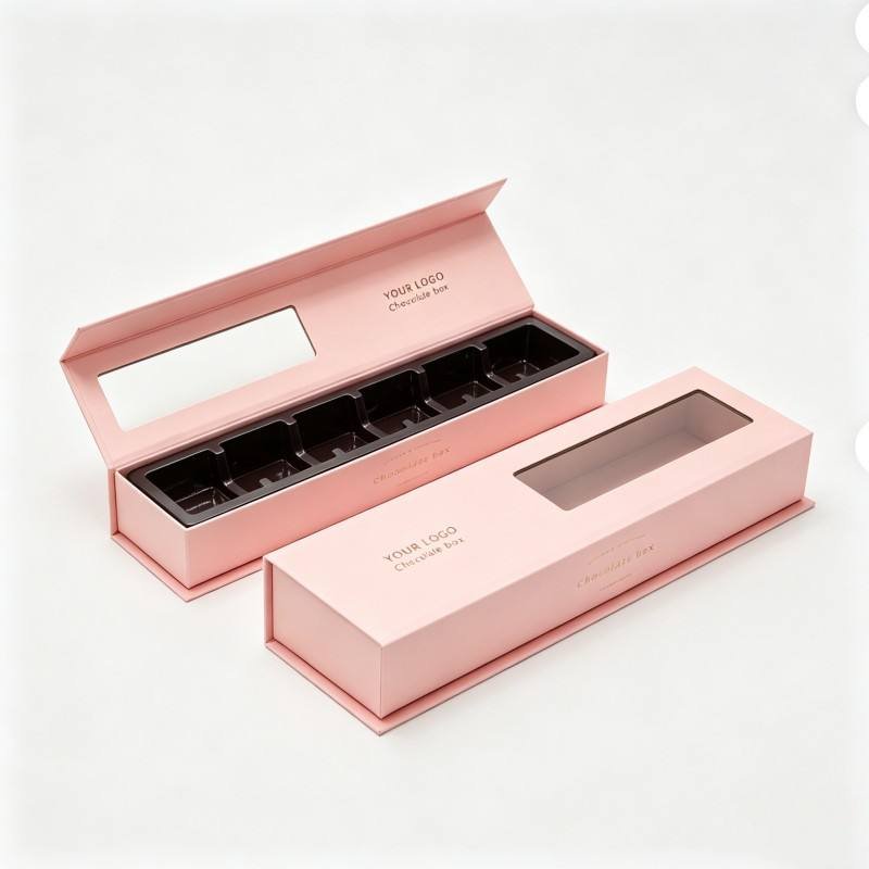 Luxury High-End Custom Magnetic Chocolate Gift Box with Transparency Window Plastic Tray Insert Matt Food Grade Paperboard Box