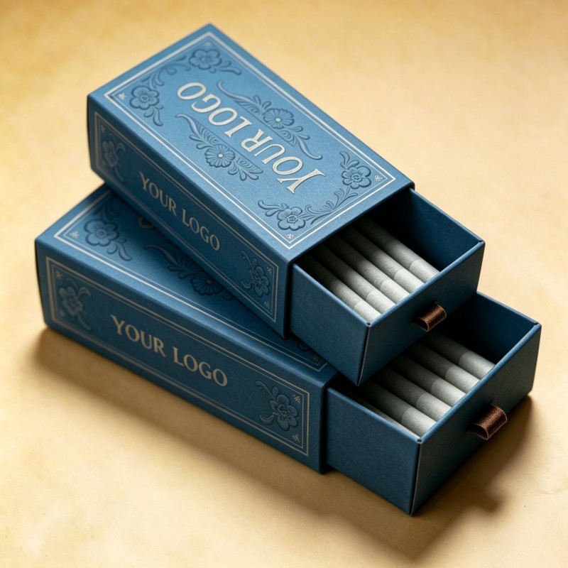 Wholesale Recyclable Rigid Custom Cigar Rolling Box Conical Hand Cigars Drawer Box with Silk Handle Pull Out Cigar Paper Box