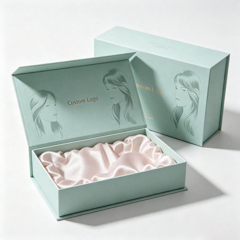 Wholesale Luxury Wig Packaging Box with Magnet Closure Hair Extension Package with Satin Inside Large Size Wigs Cosmetic Box