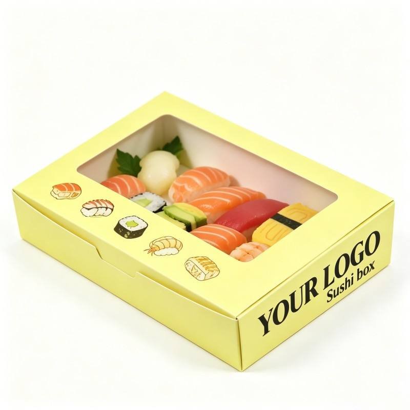 Custom Printing Reusable Paper Box for Sushi Snack Folding Paper Boxes Packaging With Window Food Grade Packaging With Logo - Image 4