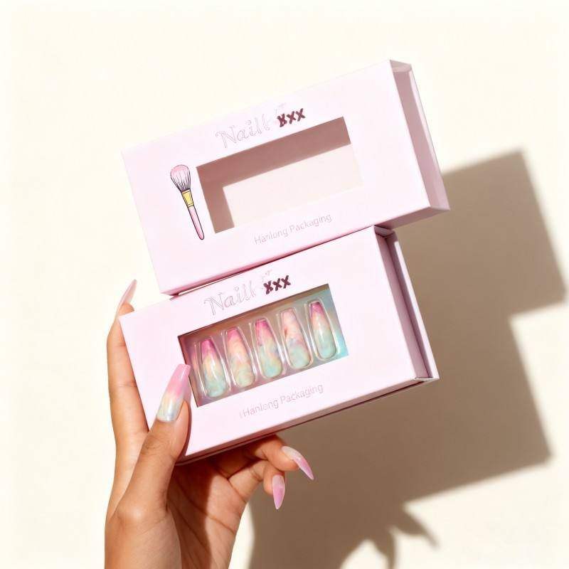 Soy Ink Cosmetic Nail Packaging Box Magnetic Personalize Nail Cardboard Paper Box Luxury Press on Cosmetic Nail Box with Window - Image 3