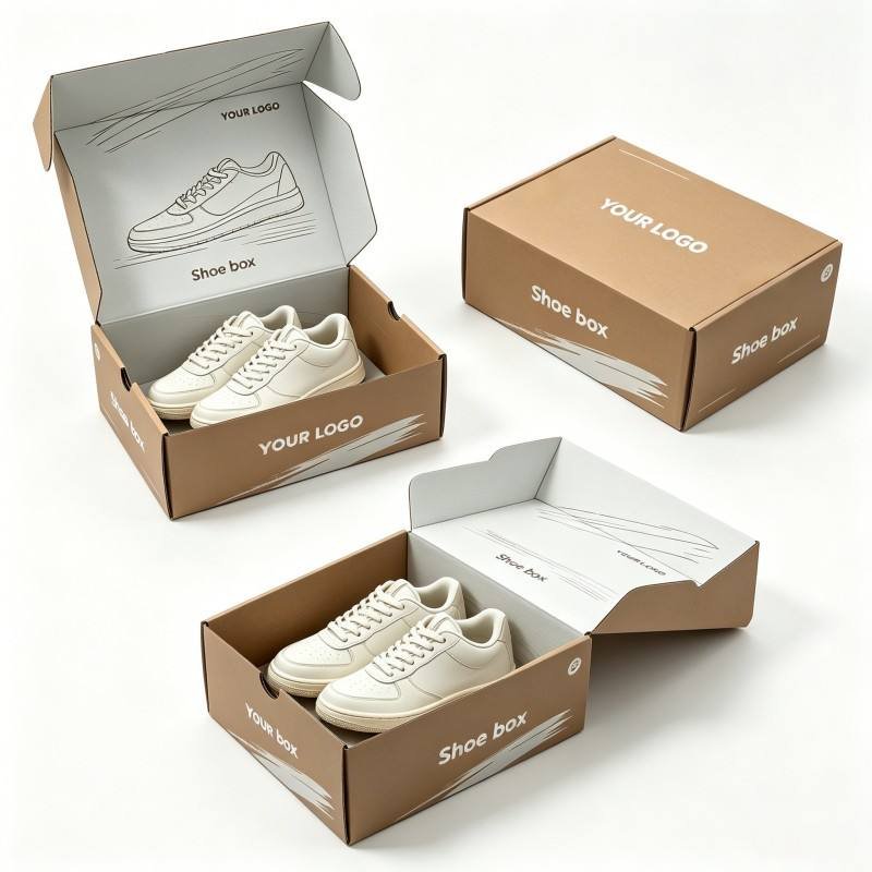 Customized Eco-Friendly Recyclable Kraft Paper Shoe Box for Shoe Packaging Durable Paper Boxes for Protecting Shoes Gold Foil - Image 4
