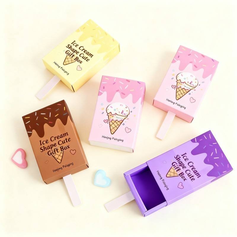 Biodegradable Cute Cardboard Ice Cream Shape Gift  Box Digital Printing Popsicle Candy Folding Paper Box Carton Drawer Gift Box