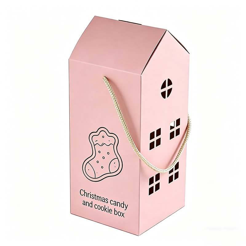 High Quality House Style Cookie Box Food Grade Greaseproof Christmas Candy Package with Handle Custom Bakery Donut Food Box
