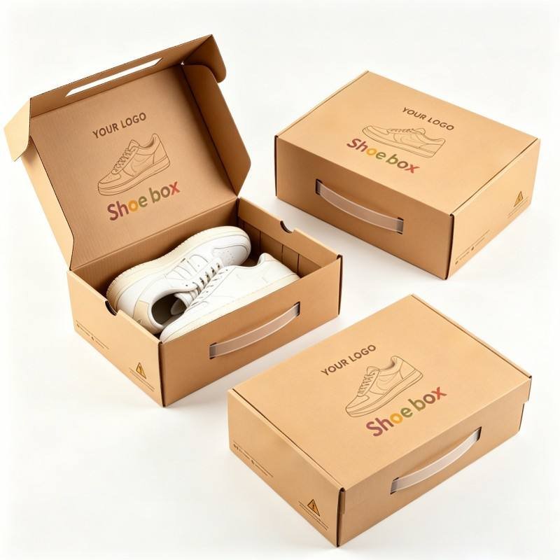 Wholesale Empty Packaging Box with logo for Shoes Clothes Eco-friendly Corrugated Packaging Box Portable Paper Boxes with Handle