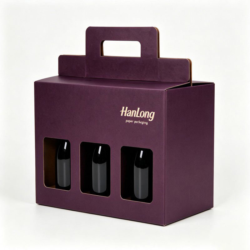 Wholesale  Wine Gift Box with Handle Customized  Beverage Juice Carrier Packaging Wine Glass Bottle Box