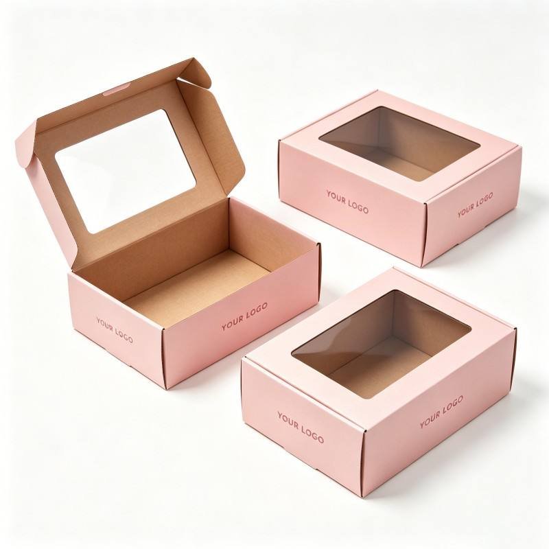 Soy Ink Pink Color Cookies Paper Boxes with Window High Quality Chocolate Candy Boxes Biodegradable Dessert Pastry Packaging Box