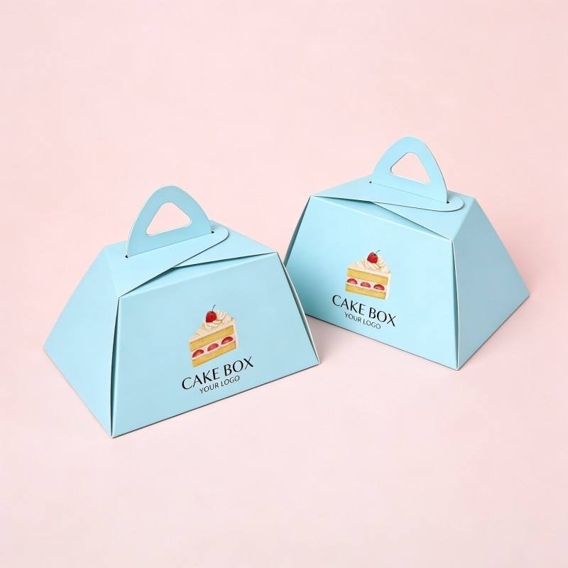 Customized Hand-held Triangle Food Cake Box Food Grade Cake Sandwich Box Packaging with Handles  Foldable Cake Box Take Away