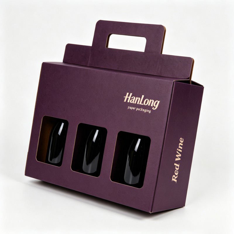 Wholesale Wine Gift Box with Handle Customized Beverage Juice Carrier Packaging Wine Glass Bottle Box - Image 5