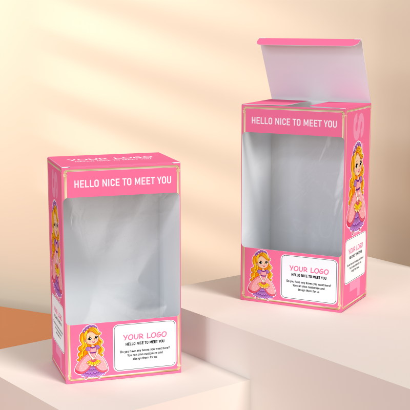 2023 Custom Mini Doll Packaging Box Pink Kids Toy Doll Folding Gift Box Toy Packaging Paper Box With Transparent Window - Image 3