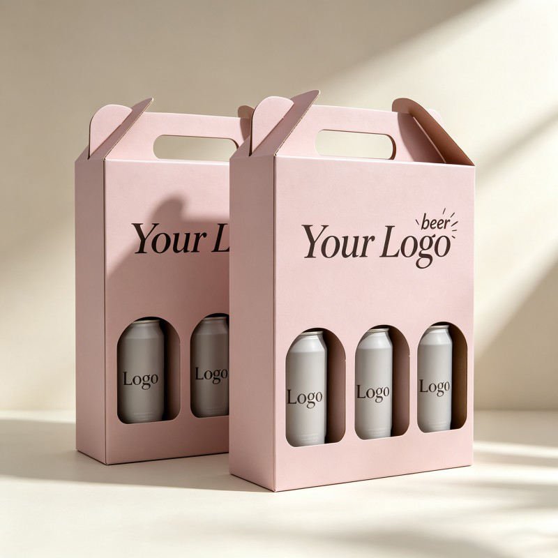 Wholesale Corrugated Beer Bottle Packaging for Beer Wine Bottle Display Boxes with Handle Red Wine Beverage Paper Box
