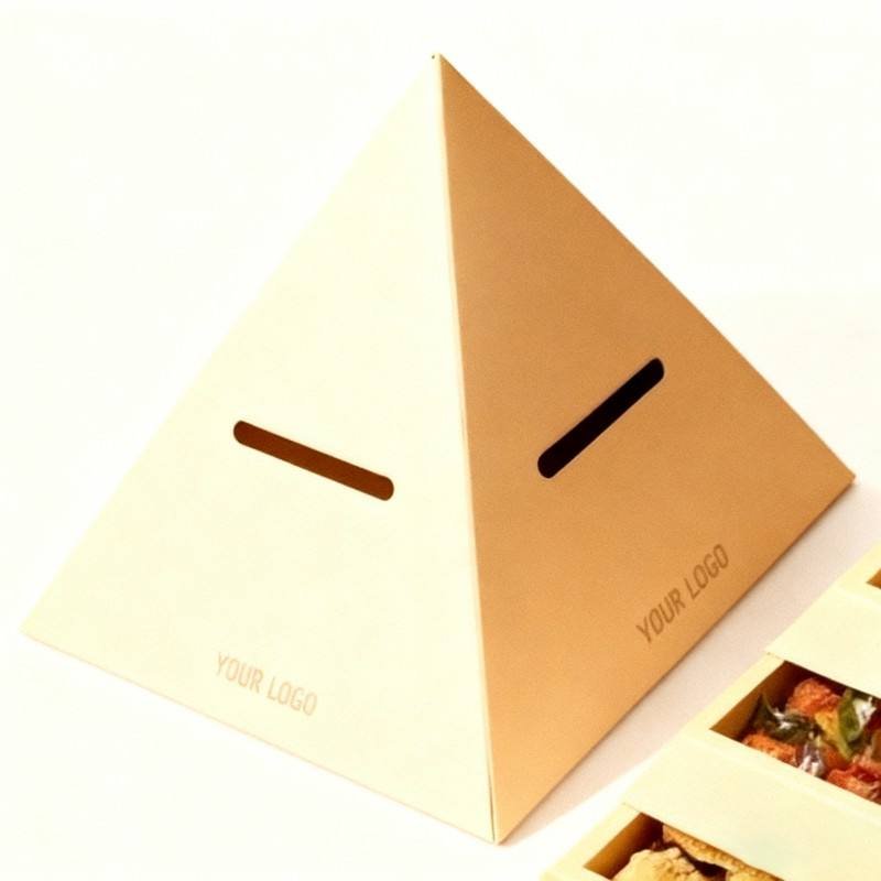 Wholesale Food Takeaway Kraft Cake Desserts Box Biodegradable Pyramid Box Packaging for Snacks Soy Ink Paper Pyramid Box - Image 3