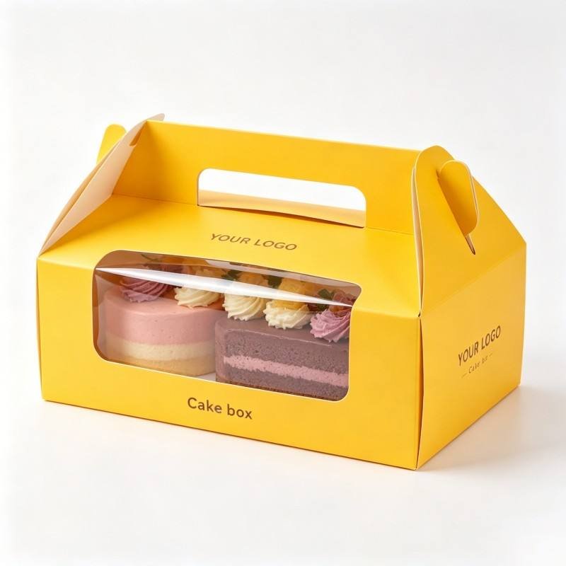 Paper Packaging Cake Box Food Grade Tall Handle Custom Cardboard Kraft Paper Cupcake Boxes Customize Wedding Mini Cake Packaging