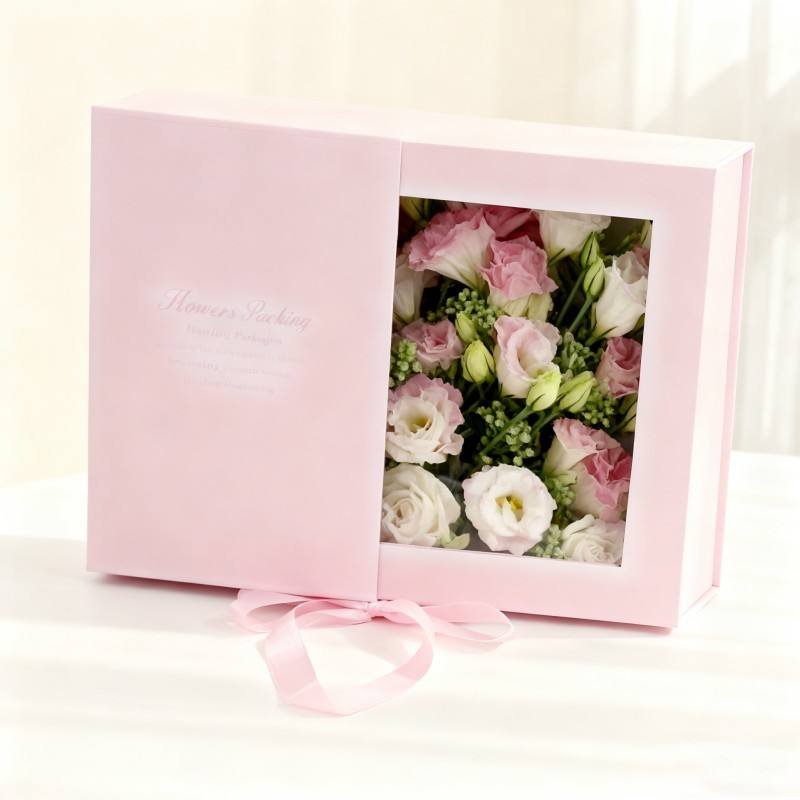 New Valentine's Day Gift Box Luxury Transparent Window Rose Wedding Flower Paper Box Recyclable pink Magnetic Flip Packaging Box - Image 3