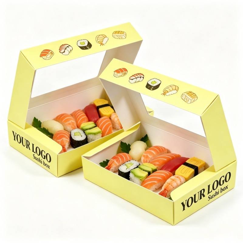 Custom Printing Reusable Paper Box for Sushi Snack Folding Paper Boxes Packaging With Window Food Grade Packaging With Logo