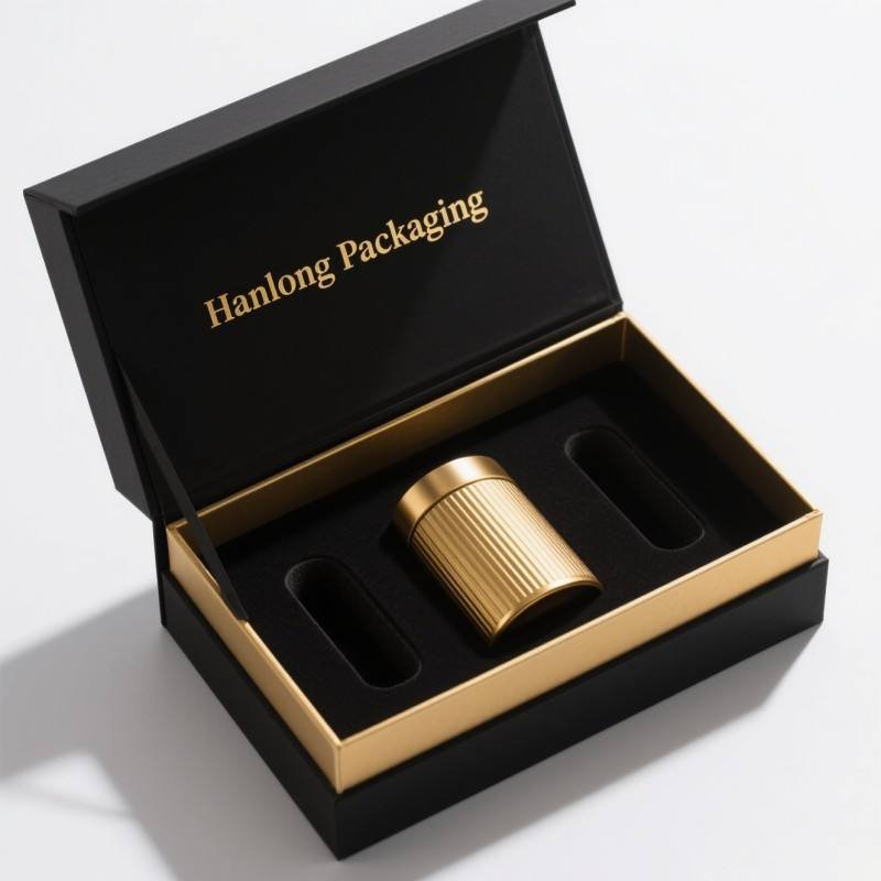 Luxury Black Hot Foil ODM Perfume Box Soy Ink Premium Cardboard Hard Magnetic Box for Gift - Image 3