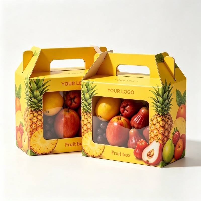 Custom Eco-friendly Orang Apple Fruit Packaging Portable Box with Handle Wholesale Boxes for Fruit Takeout and Transportation
