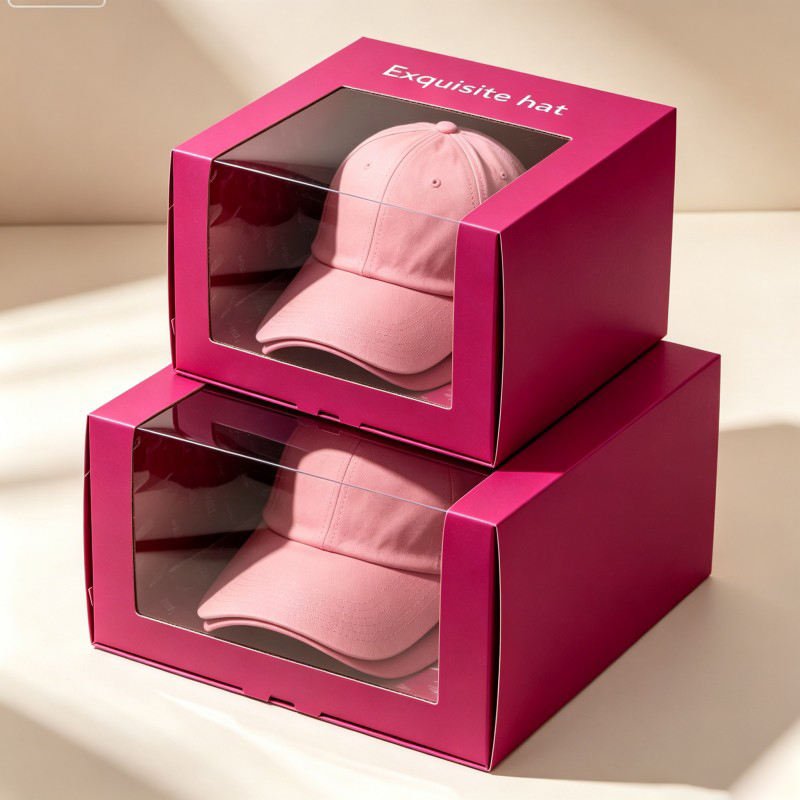 Wholesale Corrugated Folding Box for Baseball Cap Hip Snap Cap Box with Window Hats Package Customized - Image 3