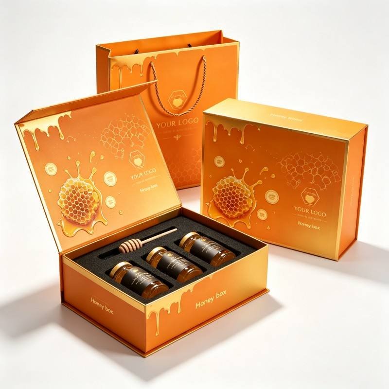 Wholesale Luxury Food Magnetic Honey Jar Gift Box Eco-Friendly Custom Color Logo Honey Health Care Gift Packaging Box with Foam - Image 3