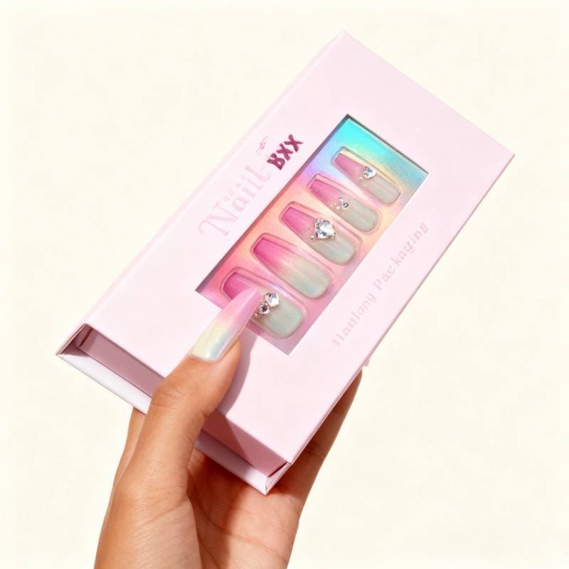 Soy Ink Cosmetic Nail Packaging Box Magnetic Personalize Nail Cardboard Paper Box Luxury Press on Cosmetic Nail Box with Window