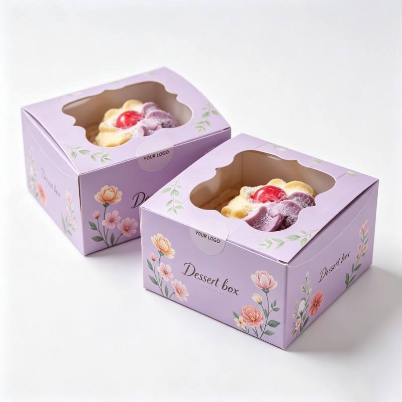 Custom Logo Cake Paper Packaging Box Color Printing Cake Bread Square Boxes with Window Food Grade Box Packaging for Dessert