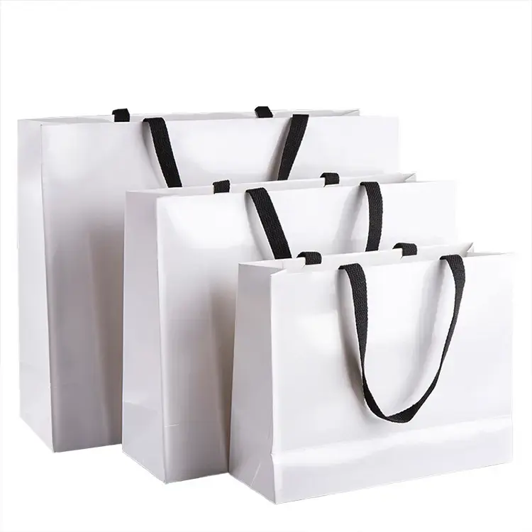 Custom Printed Ribbon Handle Cardboard Packaging Tote Bags Black Matte Retail Luxury Gift Paper Shopping Bag with Logos - Image 4