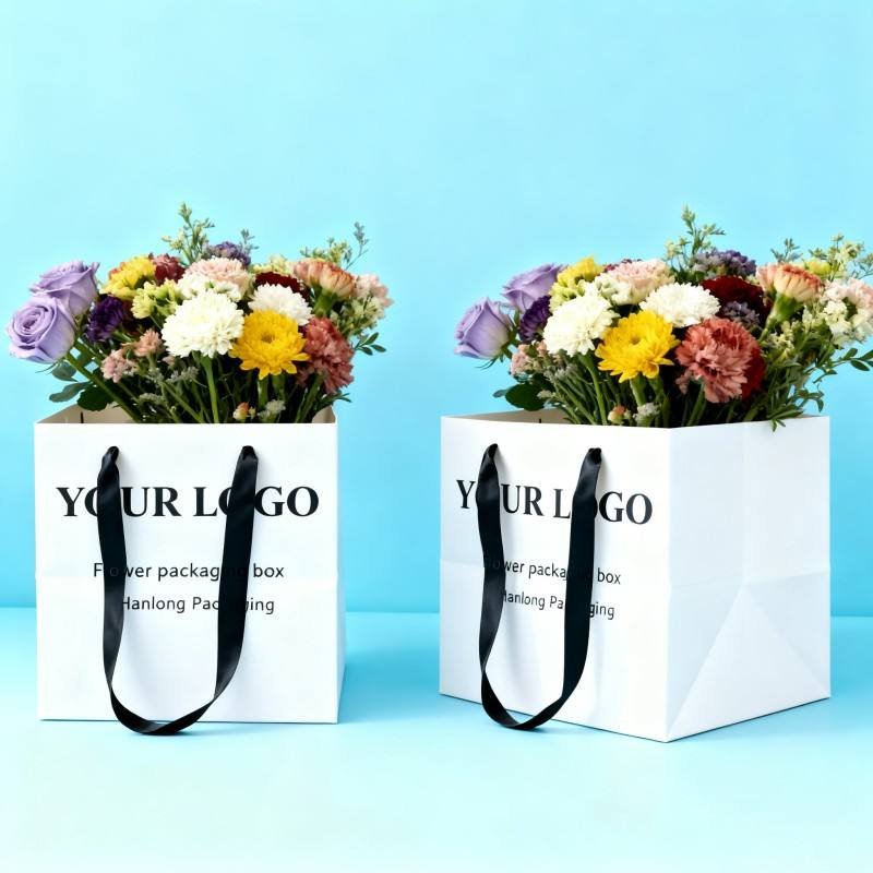 Biodegradable Flower Gift Bags Flower Shop Wedding Paper Bags Large with Ribbon Recyclable Large-sized Cardboard Paper Bags