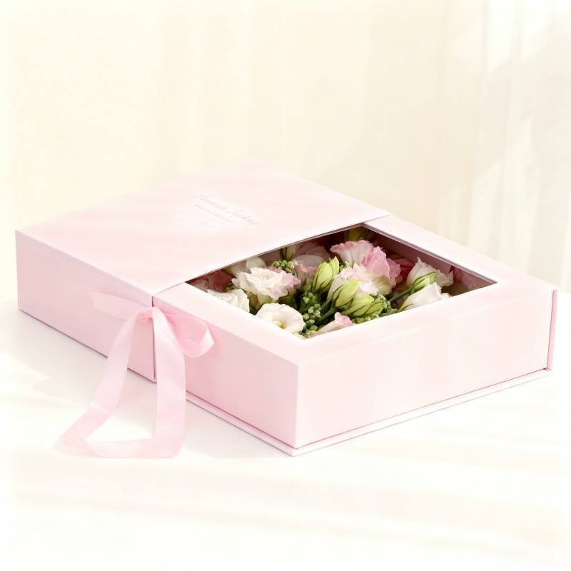 New Valentine's Day Gift Box Luxury Transparent Window Rose Wedding Flower Paper Box Recyclable pink Magnetic Flip Packaging Box - Image 4