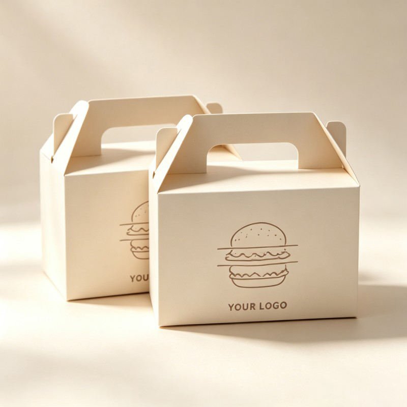 Wholesale Food Packaging for Hamburger Fried Chicken Snack Paper Boxes with Handles Hamburger French Fries Lunch Boxes