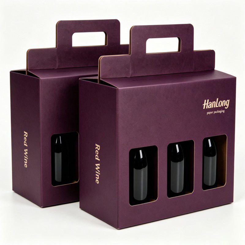 Wholesale Wine Gift Box with Handle Customized Beverage Juice Carrier Packaging Wine Glass Bottle Box - Image 6