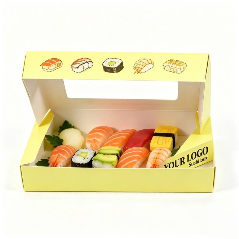 Custom Printing Reusable Paper Box for Sushi Snack Folding Paper Boxes Packaging With Window Food Grade Packaging With Logo - Image 5
