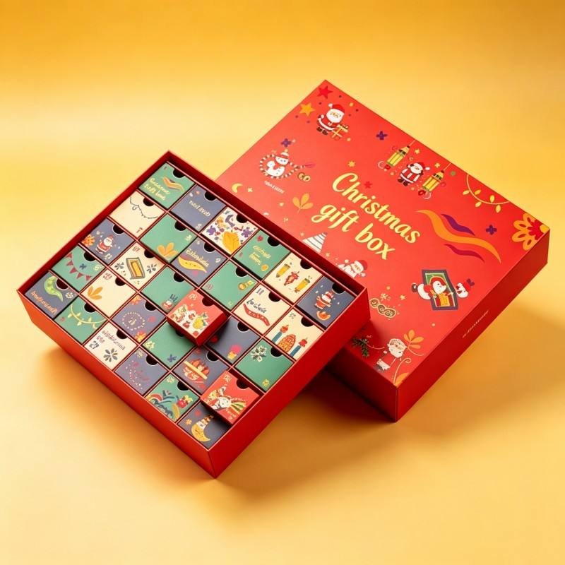 Factory 24-Grid Christmas Countdown Calendar Drawer Exquisite Color Printed White Cardboard Paper Christmas Gift Packaging Box