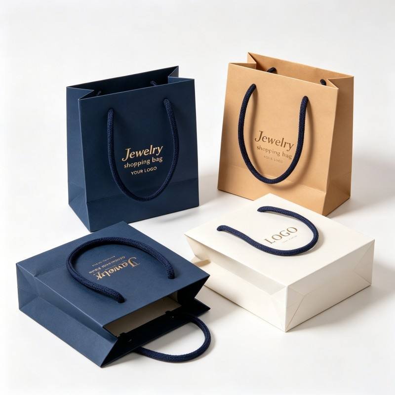 Luxury Jewelry Shopping Bag with Ribbon Customized Hot Stamping logo Kraft Paper Bag Eco Friendly High-end Jewelry Gift Bag - Image 2