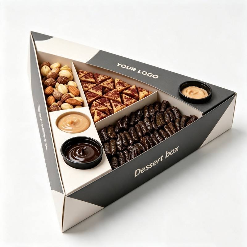 Biodegradable Takeout Snack Box High Quality Nut Cookie Triangle Box with Dipping Cup Divider Soy Ink Cookie Food Box - Image 3